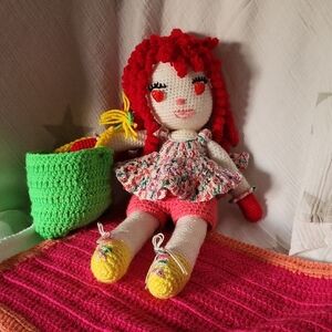 Handcrafted  Crocheted Doll with Purse and Blanket Set